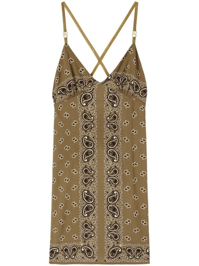Shop Palm Angels Paisley-print Slip Dress In Military Military