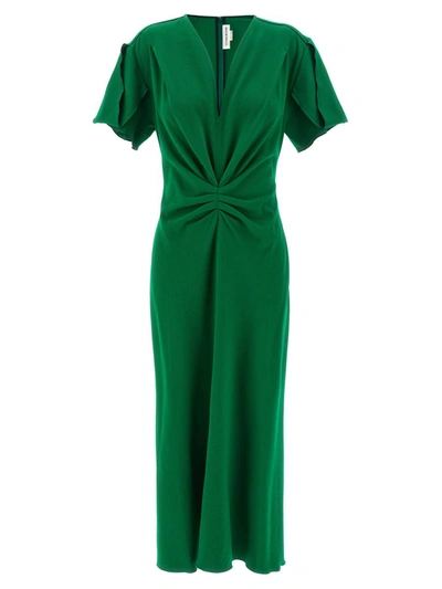 Shop Victoria Beckham 'gathered Waist' Midi Dress In Green