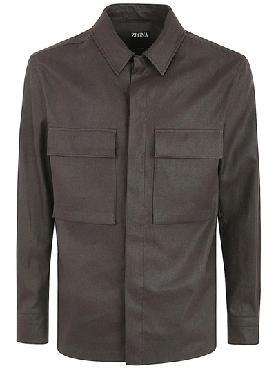 Shop Zegna Oasis Linen Overshirt Clothing In Brown