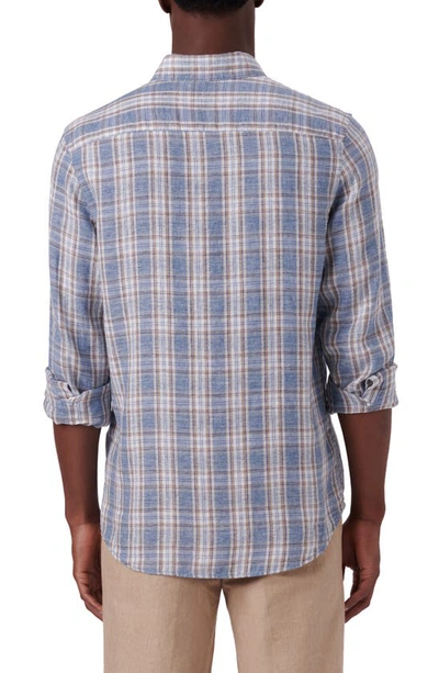 Shop Bugatchi Shaped Fit Plaid Linen Button-up Shirt In Indigo