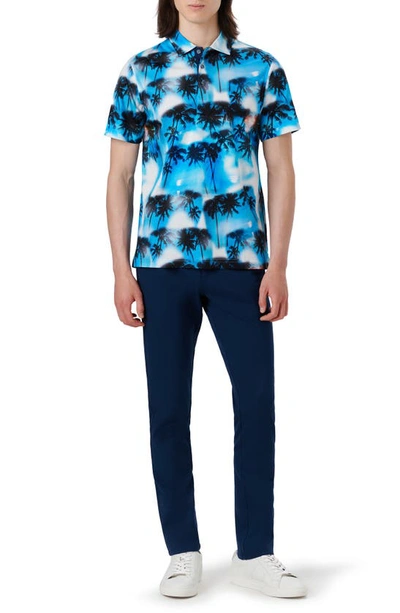 Bugatchi Hendrix Digital Palm Tree Print Cotton Polo In Ocean