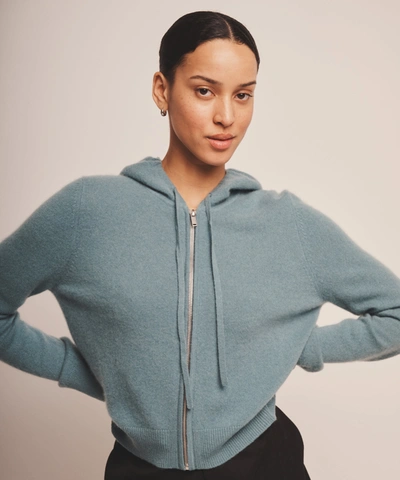 Shop Naadam Signature Cashmere Cropped Zip Up Hoodie In Invisible Heathered Jade