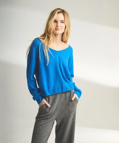 Shop Naadam Lightweight Cashmere V-neck Sweater In Bright Blue