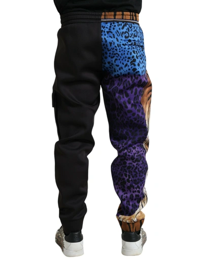 Shop Dolce & Gabbana Stunning Exotic Print Jogger Men's Pants In Black And Blue