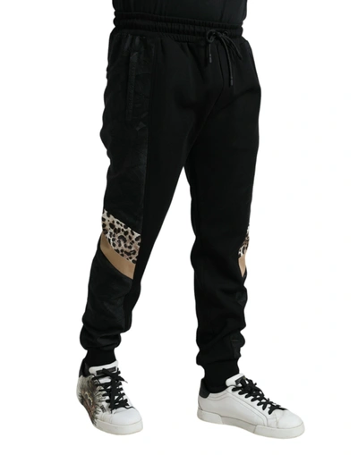 Shop Dolce & Gabbana Elegant Black Leopard Jogger Men's Pants