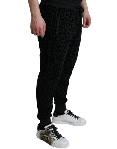 Shop Dolce & Gabbana Black Leopard Cotton Slim Fit Jogger Men's Pants