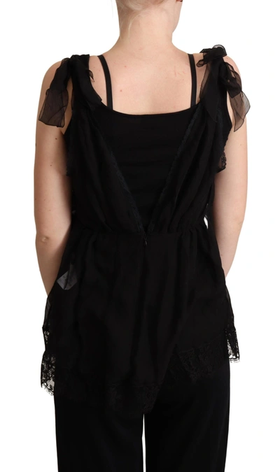 Shop Dolce & Gabbana Black Silk Lace Trim Camisole Tank Women's Top