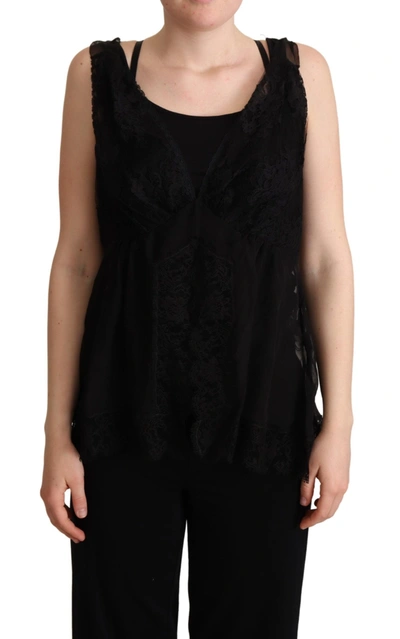 Shop Dolce & Gabbana Black Silk Lace Trim Camisole Tank Women's Top