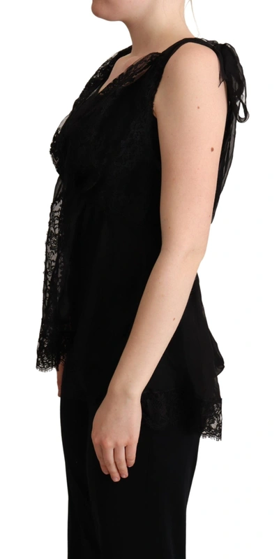 Shop Dolce & Gabbana Black Silk Lace Trim Camisole Tank Women's Top