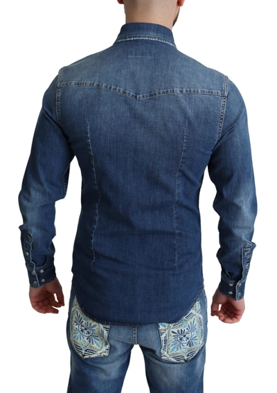 Shop Dolce & Gabbana Elegant Denim Long Sleeve Casual Men's Shirt In Blue