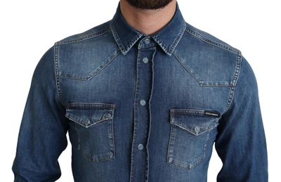 Shop Dolce & Gabbana Elegant Denim Long Sleeve Casual Men's Shirt In Blue