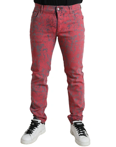 Shop Dolce & Gabbana Red Tie Dye Skinny Denim Men's Jeans