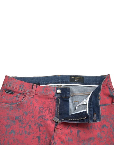 Shop Dolce & Gabbana Red Tie Dye Skinny Denim Men's Jeans