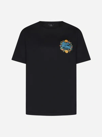 Shop Etro Pegaso Logo Cotton T-shirt In Black