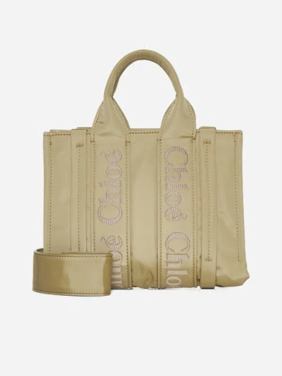 Shop Chloé Woody Small Nylon Tote Bag In Hot Sand