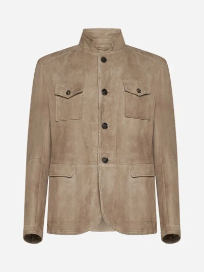 Shop Giorgio Armani Leather Safari Jacket In Beige