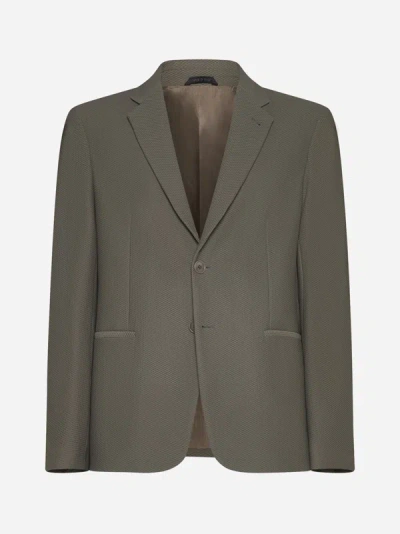 Shop Giorgio Armani Matelasse' Silk Single-breasted Blazer In Military Green