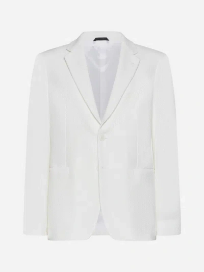 Shop Giorgio Armani Matelasse' Silk Single-breasted Blazer In White