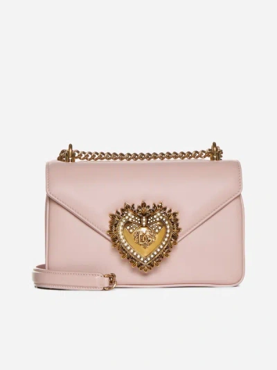 Shop Dolce & Gabbana Devotion Nappa Leather Shoulder Bag In Blush