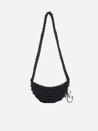 Shop Jw Anderson Popcorn Sling Crochet Bag In Black