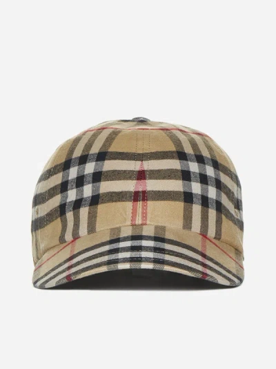 Shop Burberry Check Cotton Baseball Cap In Archive Beige