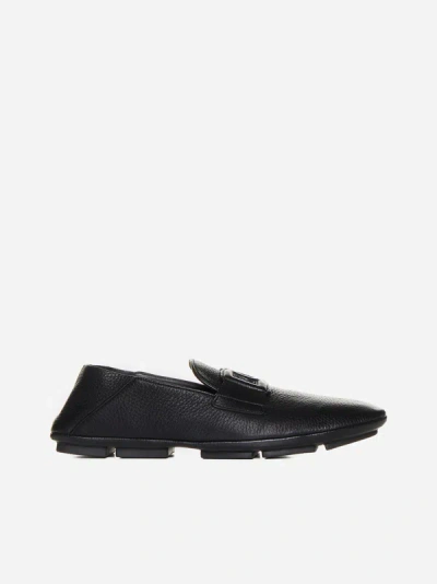 Shop Dolce & Gabbana Dg Logo Leather Loafers In Black