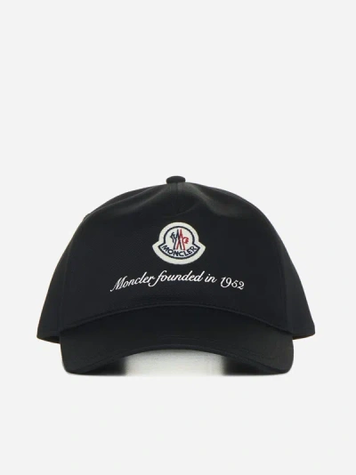 Shop Moncler Logo Cotton Baseball Cap In Black