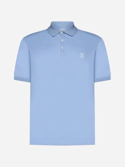 Shop Brunello Cucinelli Logo Cotton Polo Shirt In Light Blue