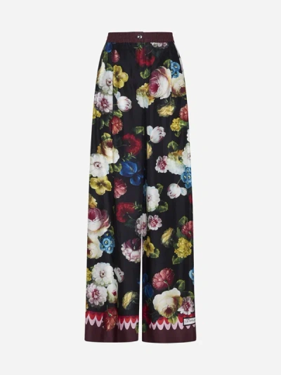 Shop Dolce & Gabbana Floral Print Silk Trousers In Multicolor