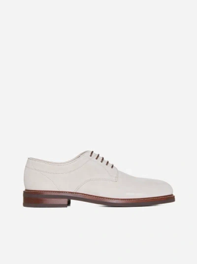 Shop Brunello Cucinelli Suede Derby Shoes In Oatmeal