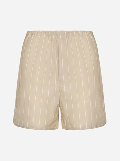 Shop Filippa K Striped Cotton Shorts In Beige,white