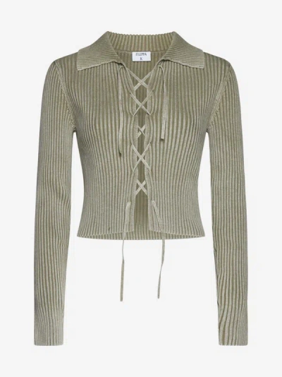 Shop Filippa K Lace-detail Cotton Cardigan In Light Sage