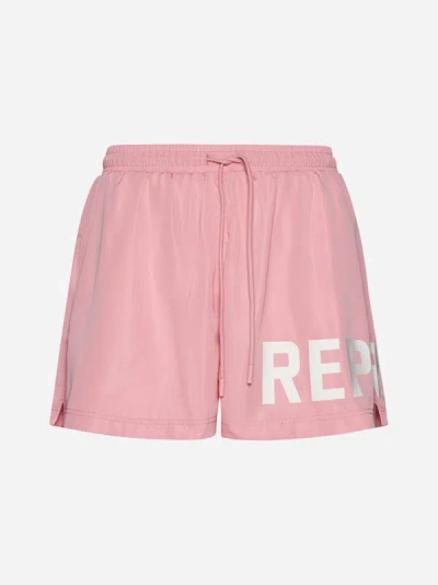 Shop Represent Logo Nylon Swim Shorts In Flamingo Pink