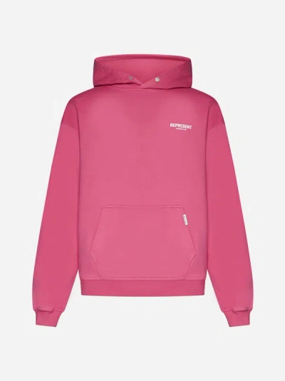 Shop Represent Logo Cotton Hoodie In Bubblegum Pink