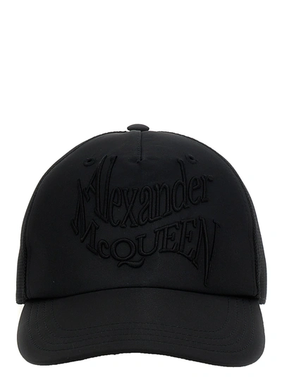 Shop Alexander Mcqueen Warped Logo Hats In Black