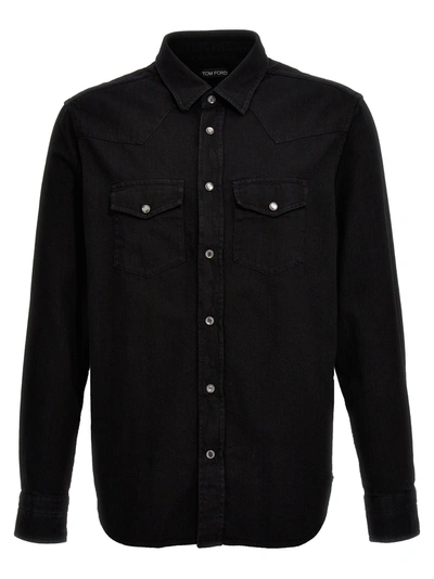 Shop Tom Ford Denim Shirt Shirt, Blouse In Black