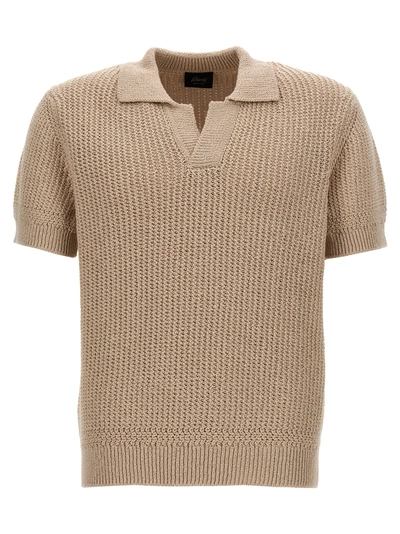 Shop Brioni Knitted Shirt Polo In Beige
