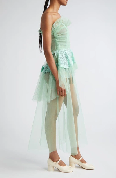 Shop Maison Margiela Décortiqué Tulle & Lace Strapless Dress In Green