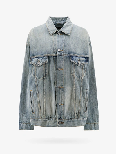 Balenciaga Logo-embroidered Oversized Denim Jacket In Blue