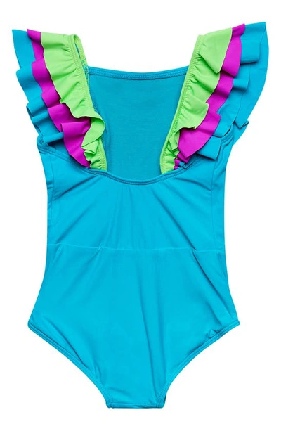 Shop Beach Lingo Kids' Sunsets Ruffle One-piece Swimsuit In Moonstone