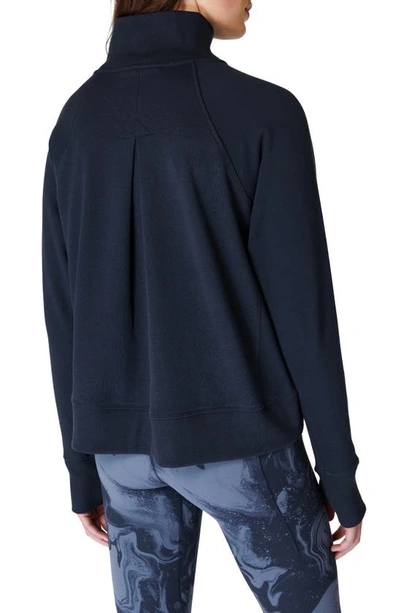 Shop Sweaty Betty Revive Rib Trim Half-zip Pullover In Navy Blue