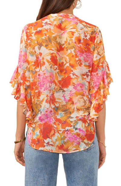 Shop Vince Camuto Floral Ruffle Sleeve Chiffon Top In Tulip Red