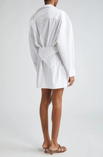 Shop Jacquemus La Mini Robe Chemise Long Sleeve Cotton Shirtdress In White