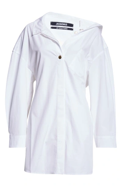 Shop Jacquemus La Mini Robe Chemise Long Sleeve Cotton Shirtdress In White