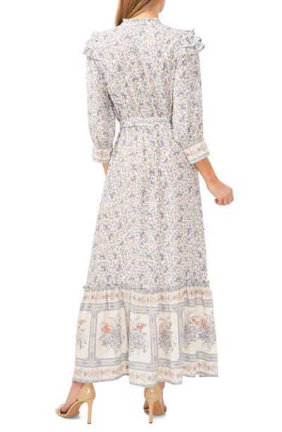 Shop Cece Floral Print Ruffle Tie Waist Maxi Dress In Egret Ivory