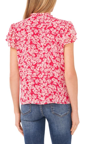 Shop Cece Floral Print Flutter Sleeve Top In Bright Rose Pink