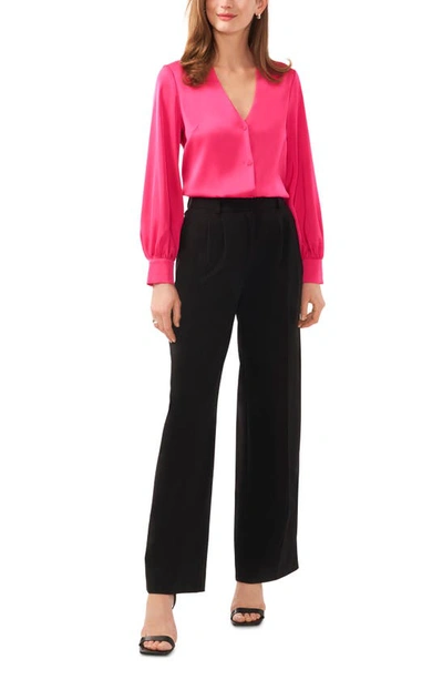 Shop Halogen Collarless Satin Button-up Shirt In Magenta Pink
