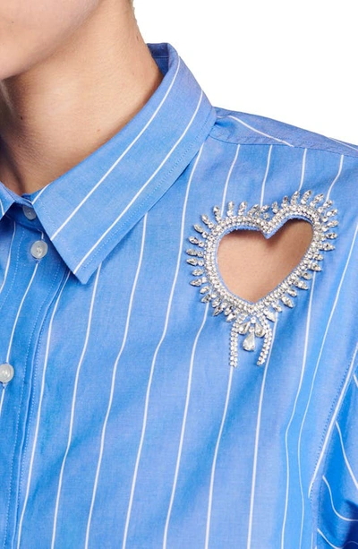 Shop Sandro Lovely Heart Cutout Stripe Button-up Shirt In Sky Blue