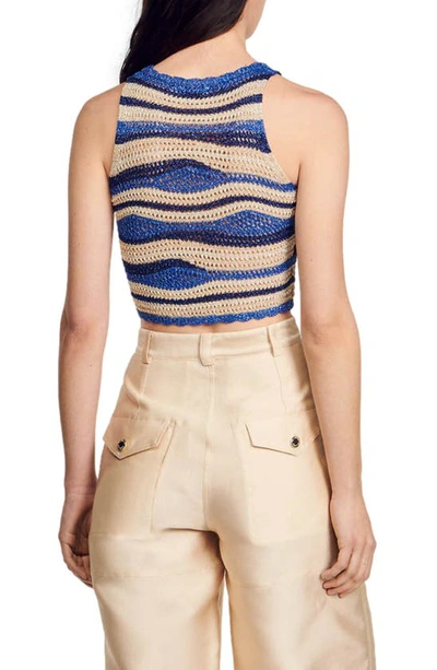 Shop Sandro Octave Crop Sweater Tank In Blue / Gold