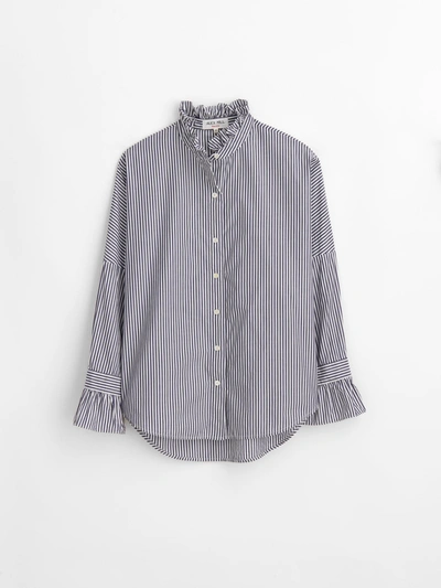 Shop Alex Mill Easy Ruffle Shirt In Skinny Stripe In Navy/white